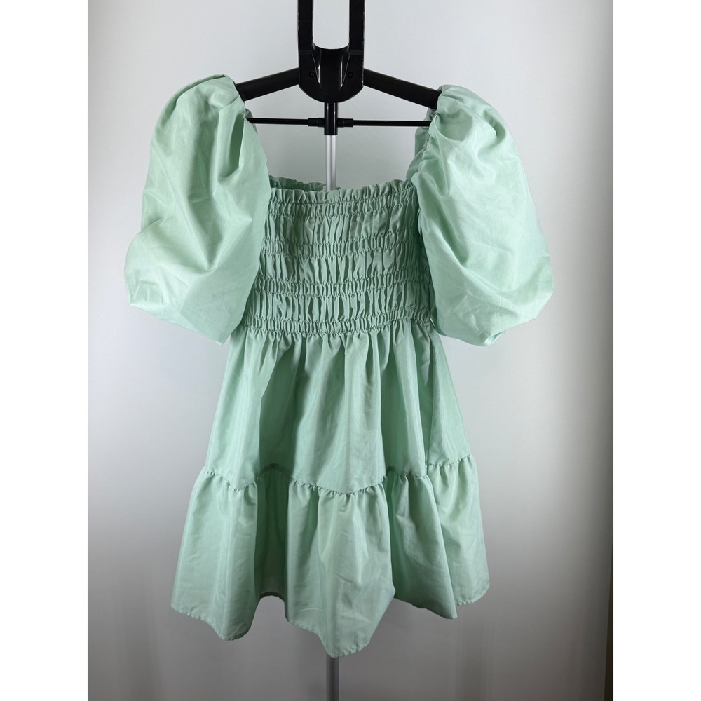 Vine & Love Mint Green Smocked Puff Sleeve Mini Dress VD32114 Womens M